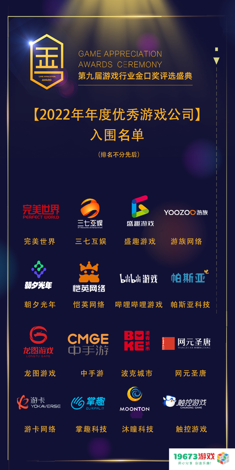 2022年第九届游戏行业金口奖正式公布入围作品名单，行业新星逐一揭晓！