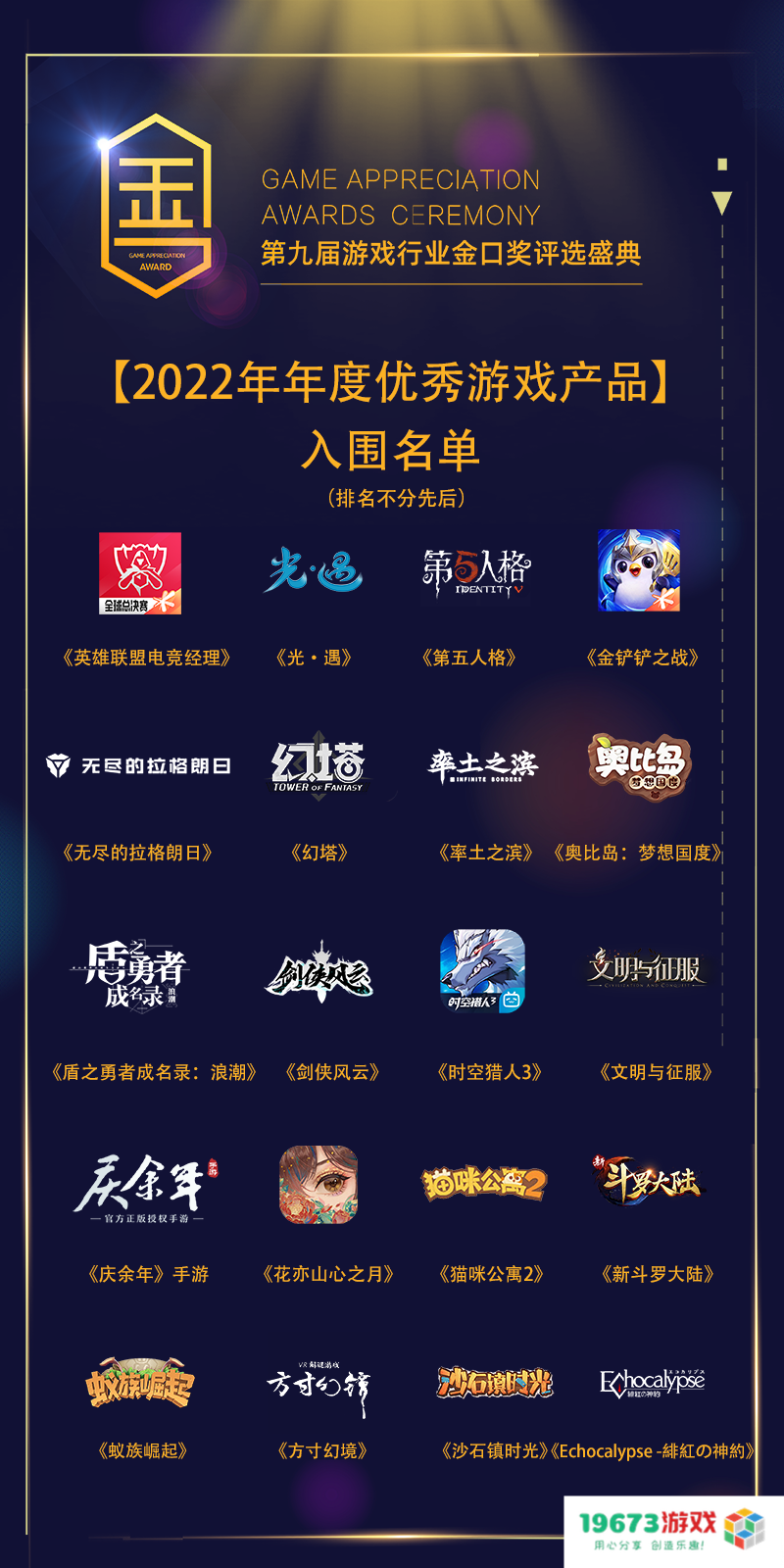 2022年第九届游戏行业金口奖入围名单正式揭晓