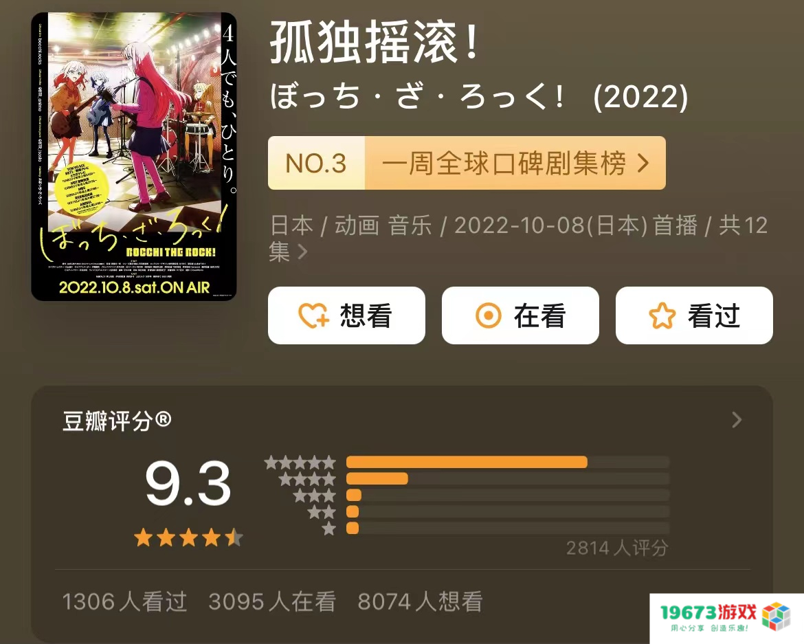 芳文社又出神作？《孤独摇滚》登上全球口碑榜，评分9.9成“十月黑马”！